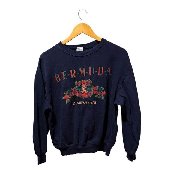 Vintage Bermuda Country Club Sweatshirt Navy Pullover Crewneck Size Large - Picture 1 of 6